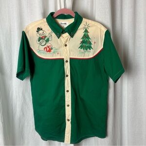 Boozelele Christmas Banjo Playing Snowman And Christmas Tree 100% Cotton Shirt M